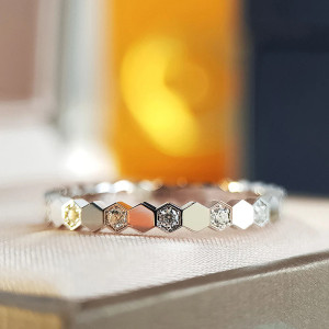 Polar Nectar Bee Ring: Silver Honeycomb & Crystal Jewelry