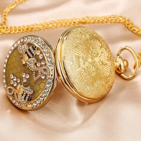 Royal Bee Pocket Watch - Vintage Gold & Crystal Bee Jewelry