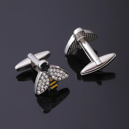 Chic Crystal Bee Cufflinks | Elegant Striped Men's Jewelry