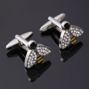 Chic Crystal Bee Cufflinks | Elegant Striped Men's Jewelry