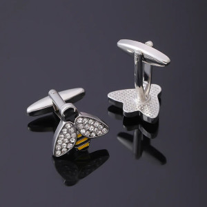 Chic Crystal Bee Cufflinks | Elegant Striped Men's Jewelry