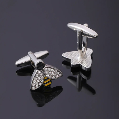 Chic Crystal Bee Cufflinks | Elegant Striped Men's Jewelry