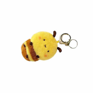 Cute Bee Pom-Pom Keychain - Fluffy Plush Bee Keyring Gift