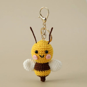 Happy Bee Crochet Keychain - Cute Handmade Gift for Women