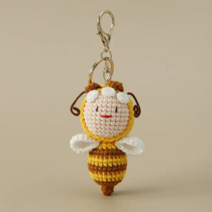 Handmade Crochet Queen Bee Keychain - Cute Bee Lover Gift