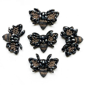 Elegant Black Bee Patch with Rhinestones & Gold | DIY Gift