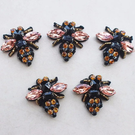 Cute Pink Rhinestone Bee Patch for DIY Sewing | Set of 5