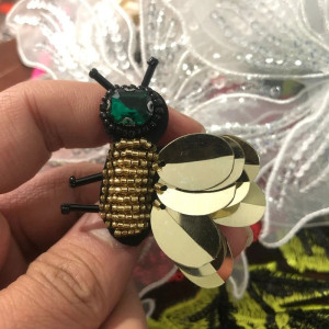 Golden Emerald Bee Patch | Handmade Beaded Applique - Set of 5
