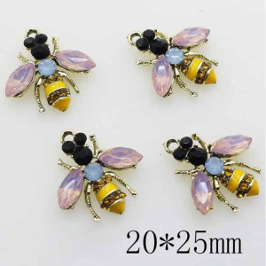 "Petal Glow" Bee Button - Set of 10 - Pink Crystal & Gold Rhinestones