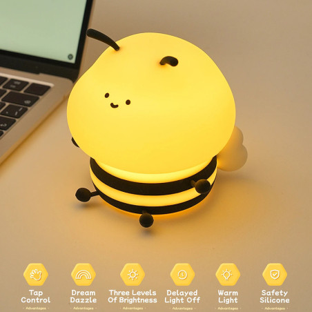 Cute Bee LED Night Light for Kids | Touch & Dimmable Lamp