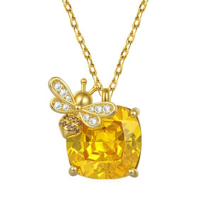 Golden Honey Bee Necklace | Cute Yellow Crystal Pendant Gift