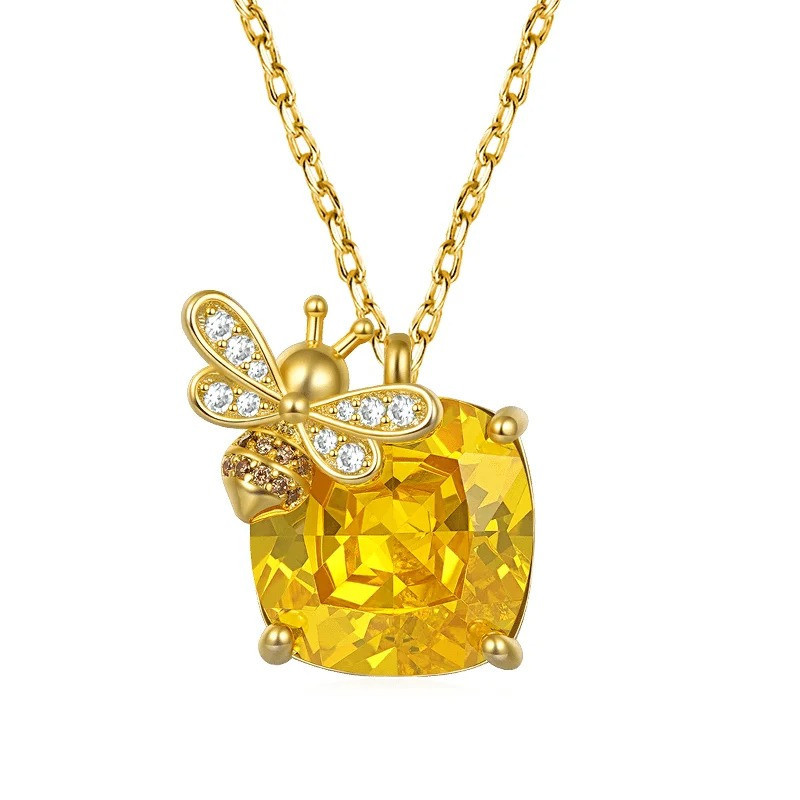 Golden Honey Bee Necklace | Cute Yellow Crystal Pendant Gift