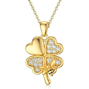 Sparkling Lucky Clover Bee Necklace | Gold Pendant Jewelry