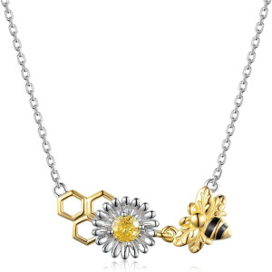 Cute Golden Flower & Honeycomb Bee Necklace | Unique Gift Idea