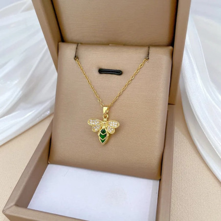 Gold & Emerald Bee Necklace | A Luminous Bee Jewelry Gift