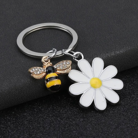 Sparkling Bee & Daisy Keychain - Cute Spring Bag Charm Gift