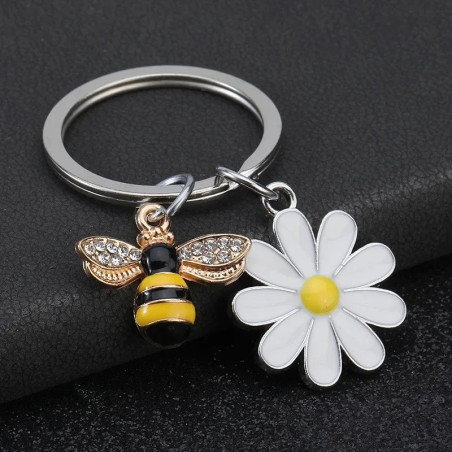 Sparkling Bee & Daisy Keychain - Cute Spring Bag Charm Gift