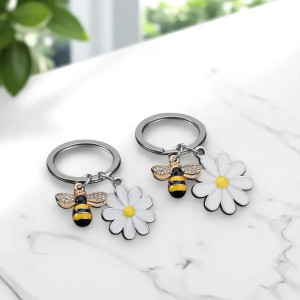 Sparkling Bee & Daisy Keychain - Cute Spring Bag Charm Gift