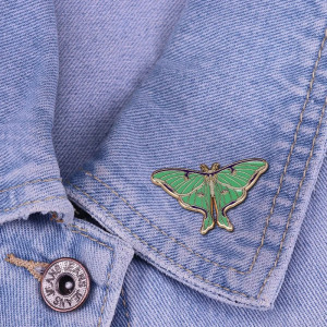 Emerald Luna Moth Enamel Pin | Cute Butterfly Jewelry Gift