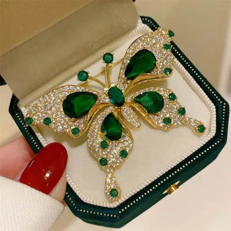 Elegant Emerald Butterfly Brooch | Unique Statement Jewelry