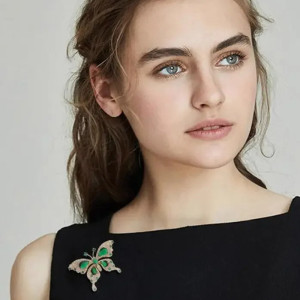 Elegant Emerald Butterfly Brooch | Unique Statement Jewelry