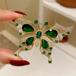 Elegant Emerald Butterfly Brooch | Unique Statement Jewelry
