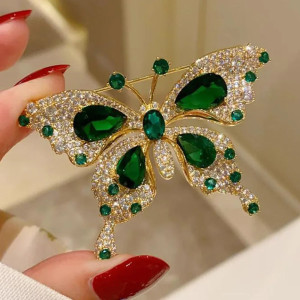Elegant Emerald Butterfly Brooch | Unique Statement Jewelry