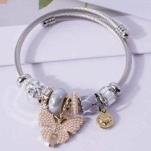 Elegant Pearl Butterfly Bracelet | Crystal Charm Jewelry Gift