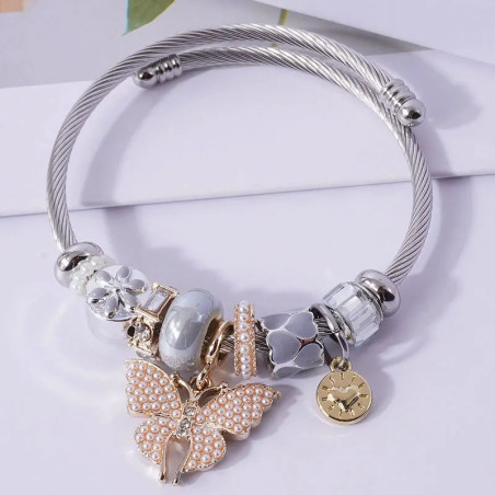 Elegant Pearl Butterfly Bracelet | Crystal Charm Jewelry Gift