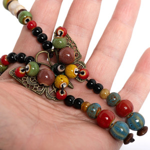 Boho Butterfly Necklace with Colorful Beads | Gift for Women