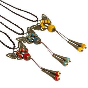 Butterfly & Bee Talisman Necklace with Colorful Beads | 1001Bees