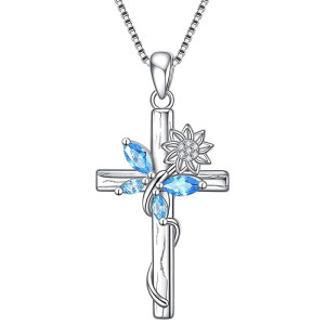 Blue Butterfly Flower Cross Necklace - Spiritual Silver Jewelry!