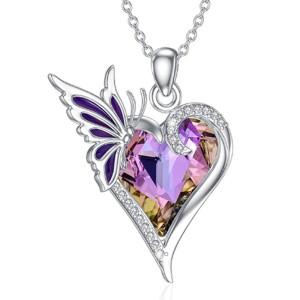 Amethyst Heart Butterfly Necklace | Cute Crystal Jewelry Gift