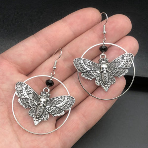 Gothic Skull Moth Earrings 'Dark Enigma' | Occult Jewelry