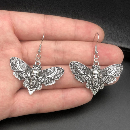 Gothic Skull Moth Earrings 'Dark Enigma' | Occult Jewelry