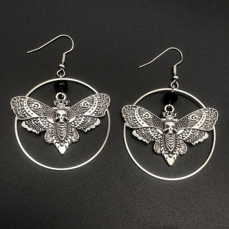Gothic Skull Moth Earrings 'Dark Enigma' | Occult Jewelry