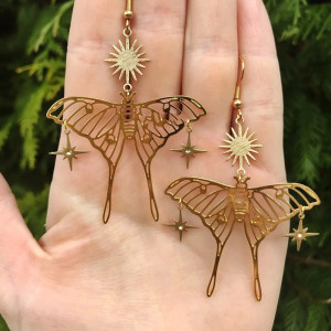 Celestial Sun & Star Butterfly Earrings | Unique Gold Jewelry
