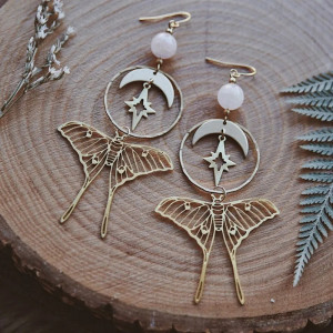 Cute Celestial Butterfly Earrings | Unique Handmade Moon Jewelry