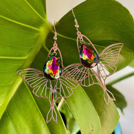 Rainbow Crystal Butterfly Earrings - Silver or Rose Gold Jewelry