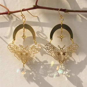 Gold Crystal Moon Butterfly Earrings | Elegant Jewelry Gift