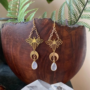 Golden Moon Bee Earrings | Cute & Symbolic Bee Jewelry