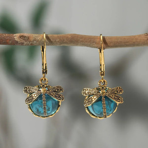 Elegant Dragonfly Earrings with Colored Glass | Gift for Women