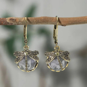 Elegant Dragonfly Earrings with Colored Glass | Gift for Women