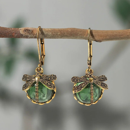 Elegant Dragonfly Earrings with Colored Glass | Gift for Women