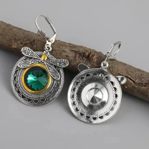 Royal Emerald Dragonfly Earrings - Unique Vintage Jewelry Gift