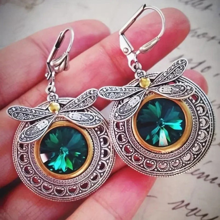 Royal Emerald Dragonfly Earrings - Unique Vintage Jewelry Gift