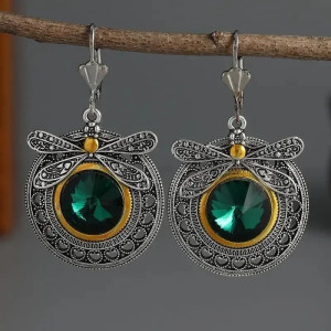 Royal Emerald Dragonfly Earrings - Unique Vintage Jewelry Gift