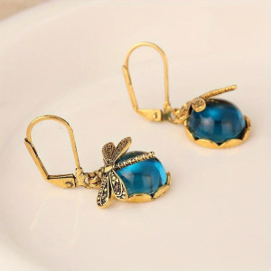 Antique Blue Dragonfly Earrings - Gold Boho Dragonfly Jewelry