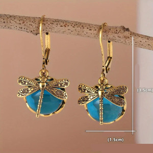 Antique Blue Dragonfly Earrings - Gold Boho Dragonfly Jewelry