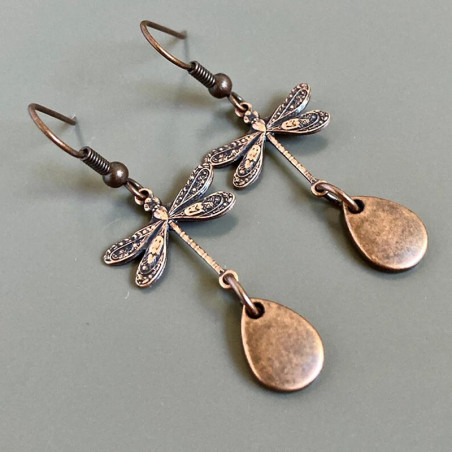 Vintage Dragonfly Earrings | Antique Bronze Boho Jewelry Gift